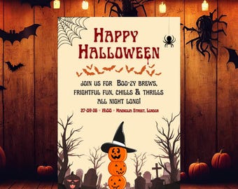 Printable Halloween Card | Spooky Digital Download Card | Instant Download | Halloween Party Invite or Gift Card | Editable Via Canva