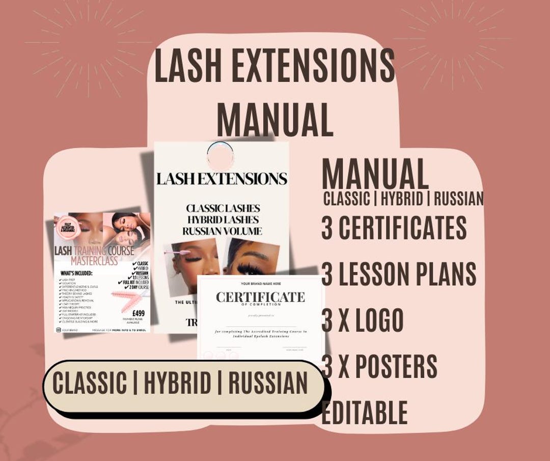 Eyelash Extension Training Manual: Editable Lash Course, Certificates ...
