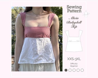 Cartamodello per top estivo babydoll Alicia / adatto ai principianti / taglie dalla XXS alla 3XL / file PDF digitali
