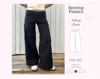 Cartamodello per pantaloni a gamba larga a vita bassa Aubrey (PDF digitale) – Taglie intermedie XXS-3XL