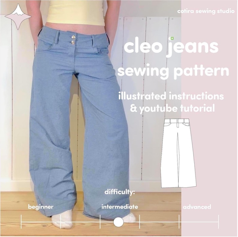 Cleo Wide Leg Jeans Sewing Pattern, Experienced Beginner Friendly ...