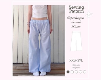 Cartamodello per pantaloni scandinavi a gamba larga a righe / adatto ai principianti / taglie dalla XXS alla 3XL / file PDF digitali