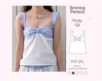 Cartamodello per top estivo Hailey con fiocco / adatto ai principianti / taglie dalla XXS alla 3XL / file PDF digitali