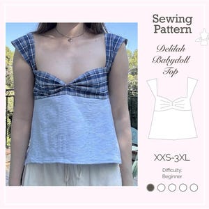 Delilah babydoll grundläggande sommartopp sömnadsmönster / nybörjarvänlig / storlek xxs-3xl / digitala pdf-filer
