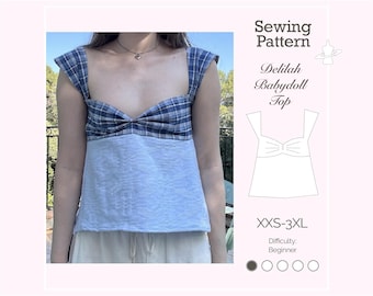 Cartamodello per top estivo base Delilah babydoll / adatto ai principianti / taglie dalla XXS alla 3XL / file PDF digitali