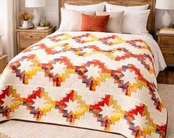 Golden Dream Star Quilt Pattern | Beginner Friendly Throw (PDF Pattern 66x66)