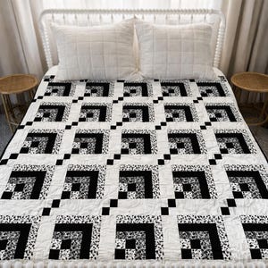 Bustling Street Quilt Pattern PDF | Modern Black and White Quilt | Monochrome Geometric Design | 72x86 Large Throw | Digital Download