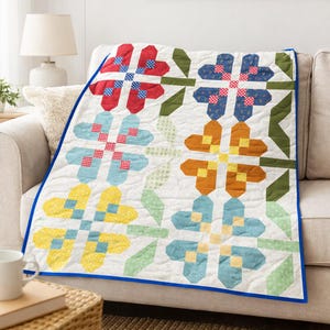 Floral Patchwork Quilt Pattern | Petal Pathways Throw (PDF Download, 50x54in)