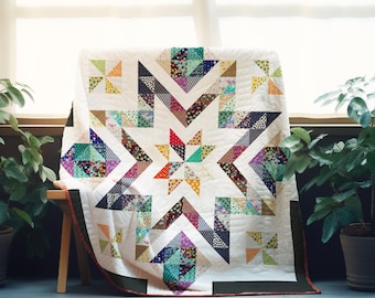 Patrón de edredón Superstar II / Manta moderna de patchwork con estrellas (Descarga en PDF)