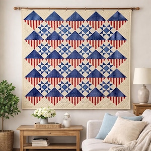 Patriotic Star Quilt Pattern | Independence Day Glory, Large Bed Size (PDF Pattern)