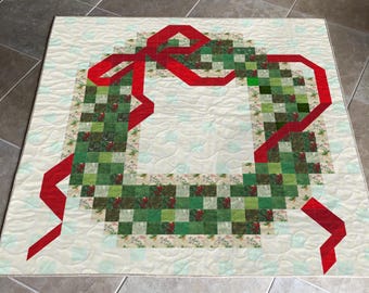 Festive Wreath Quilt Pattern | Christmas Holiday Throw (52"x52") (PDF Download)