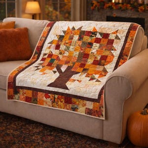 Harvest Glow Quilt Pattern PDF | Autumn Tree Wall Hanging | Fall Patchwork Quilt | 36x36 Seasonal Quilt | Instant Download