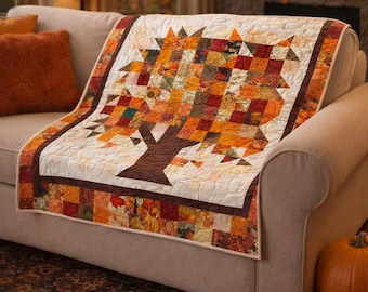 PDF-quiltpatroon oogstgloed | Herfstboom muurhanger | Herfst patchwork quilt | Seizoensquilt 36 x 36 | Direct downloaden