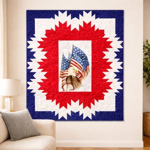Eagle’s Pride Quilt Pattern PDF | Patriotic Quilt Pattern | 52x64 Throw Quilt | Starburst Quilt Design