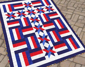 Patriotic Crossroads Quilt Pattern | Americana Throw Size (Digital PDF Download)