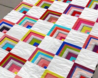 Regenbogen Rahmen Quilt Muster | King Size 90x120, Moderne Patchwork Bettdecke (PDF Download)