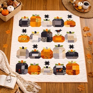 Molde para colcha mágica "Abóbora no Campo" | Manta de retalhos de outono (Download em PDF)