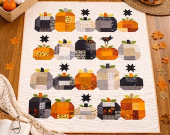 Kürbis Patch Magic Quilt Muster | Herbst Patchwork Decke (PDF Download)