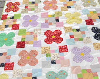 Patchwork Petals Quilt Pattern | Floral Garden Throw Size (Digital PDF Download)