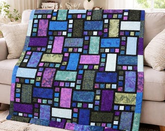 Patrón de edredón de mosaico moderno / Diseño geométrico de fotograma congelado (Patrón PDF)