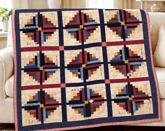 Patriotic Log Cabin Quilt Americana King Size Quilt (PDF Pattern