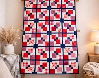 Vierkant familiequiltpatroon | Klassiek patchworkkleed (pdf-download)