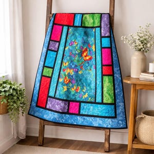 Window to Paradise Quilt Pattern PDF | Bed Size 70 x 110 | Tropical Patchwork Quilt | Large Quilt Pattern | Instant Download