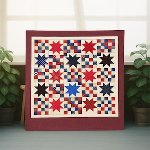 愛国的な星のキルトパターン | アメリカーナスローキルト（PDFダウンロード、66 x 74インチ）