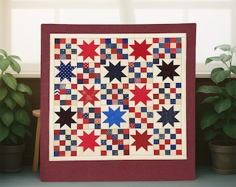 Patriotic Star Quilt Pattern | Americana Throw Quilt (PDF Download, 66x74in)