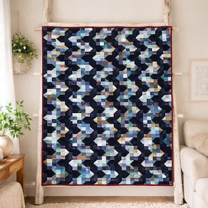 Midnight Arrows Quilt Pattern | Modern Patchwork (PDF Download 60x84 Throw/Bed Size)