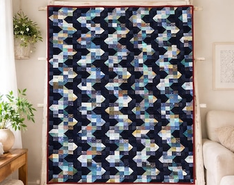 Midnight Arrows Quilt Pattern | Modern Patchwork (PDF Download 60x84 Throw/Bed Size)