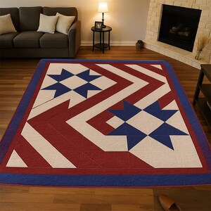 Patriotic Star Quilt Pattern | Red White Blue Americana (PDF Download, 76x100 Quilt Size ) image 2