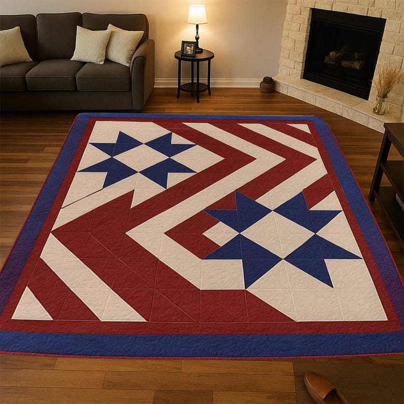 Patriotic Star Quilt Pattern | Red White Blue Americana (PDF Download, 76x100 Quilt Size ) image 2