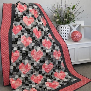 Heartstrings Harmony Quilt Pattern PDF | Scrappy Heart Patchwork Quilt | Throw Size 60x72 | Romantic Quilt Pattern | Instant Download