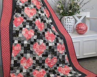 Heartstrings Harmony Quilt Pattern PDF | Scrappy Heart Patchwork Quilt | Throw Size 60x72 | Romantic Quilt Pattern | Instant Download