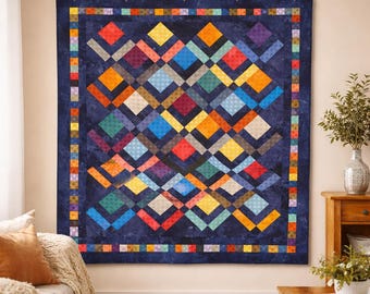 Kaleidoscope Dream Quilt Pattern | Colorful Geometric Throw (PDF Pattern, 59x82in)