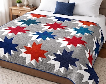 Patrón de edredón de doble estrella / Manta de patchwork moderna (patrón PDF)