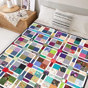 Scrappy Patchwork Quilt Pattern | Colorful Throw or Twin Size (PDF ...