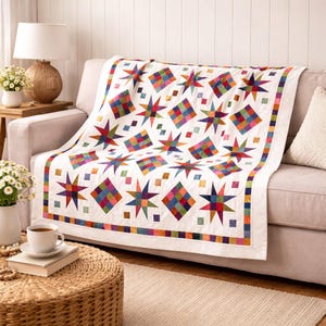 Modello per trapunta con stelle al tramonto / Coperta moderna con motivi di scarto (modello PDF)