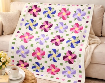 Pocket Full of Posies Quilt Pattern | Floral Patchwork Baby, Lap Sizes (PDF Download)