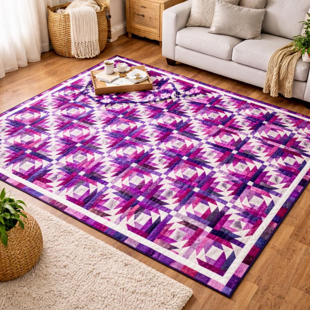 Purple Amethyst Quilt Pattern | Elegant King Size Patchwork Bed Quilt ...