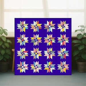 Crystal Dreams Quilt Pattern PDF | Star Quilt Pattern | Modern Patchwork Quilt | 68x68 Throw Quilt Design