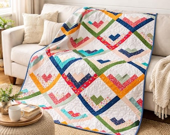 Padrão de colcha Corações em Harmonia | Patchwork Moderno (38x50, Download em PDF)