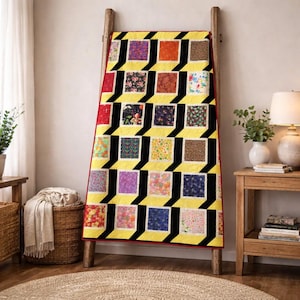 3D Box Illusion Quilt Pattern | Geometric Throw (PDF Download, 66x66 inches)