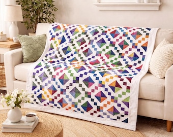 Jewel Box Quilt Pattern | Colorful Diamond Patchwork, King Size (PDF Pattern)