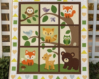 Forest Friends Quilt Pattern | Woodland Animal Nursery (52x64 Throw Size) (Digital Download)