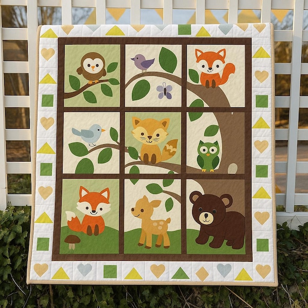 Forest Friends Quilt Pattern | Woodland Animal Nursery (52x64 Throw Size) (Digital Download)