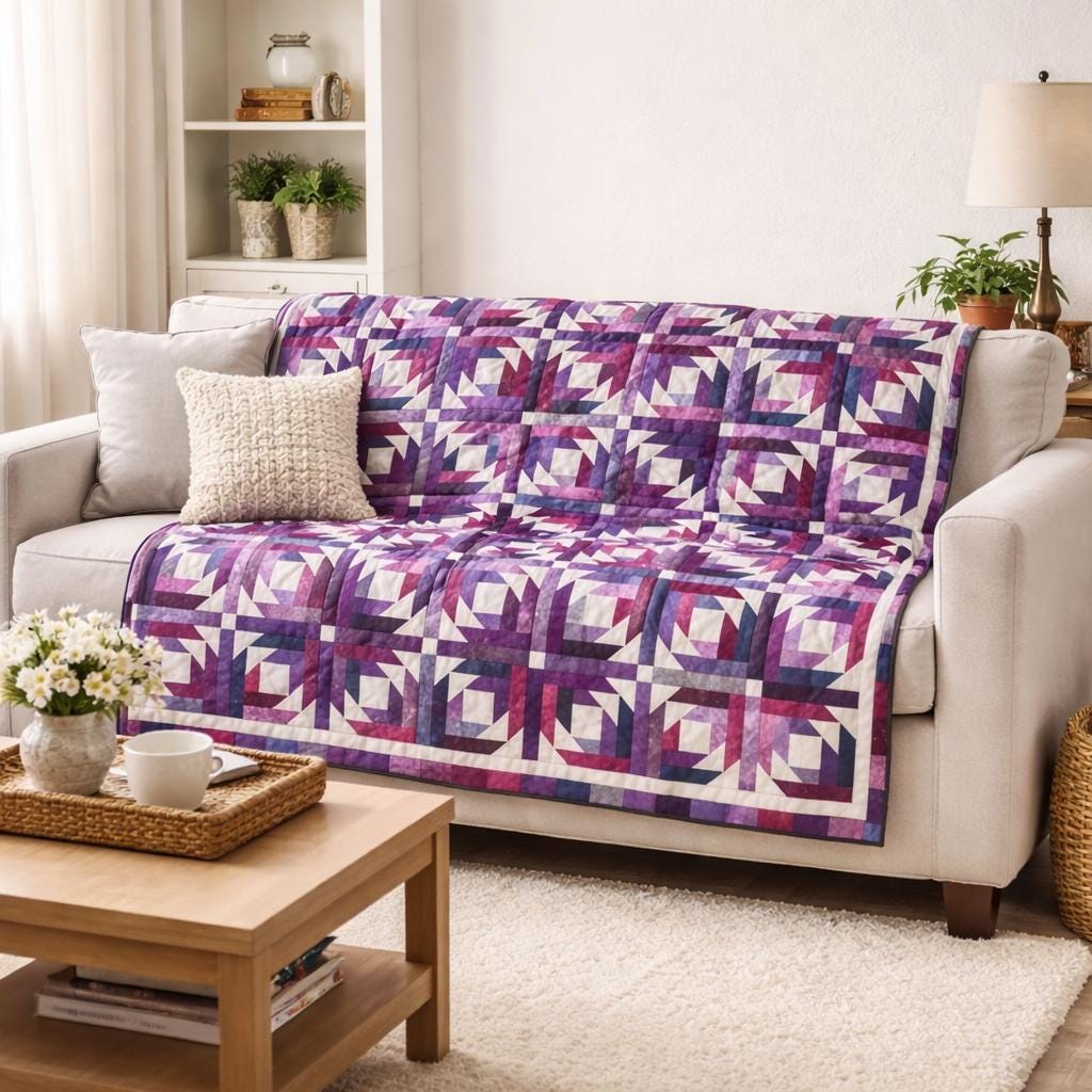 Purple Amethyst Quilt Pattern | Elegant King Size Patchwork Bed Quilt ...