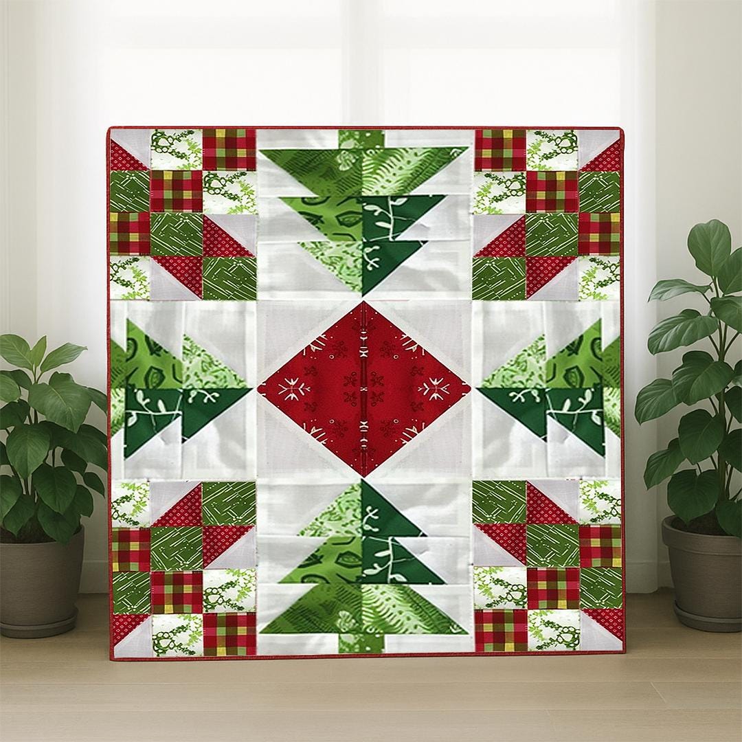 Festive Forest Quilt Pattern | Christmas Tree Patchwork Throw (72"x72 ...