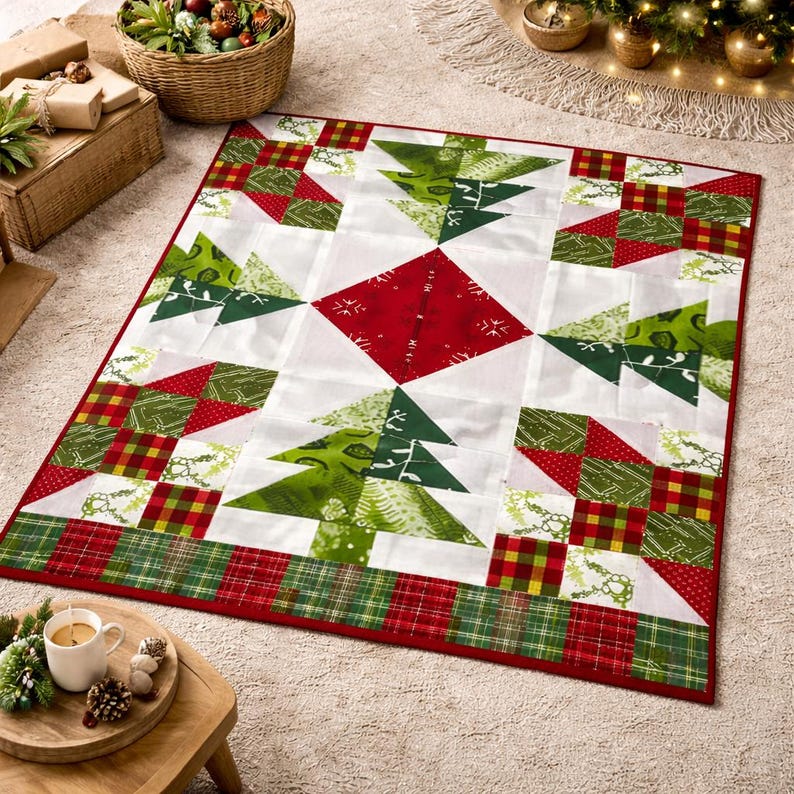 Festive Forest Quilt Pattern | Christmas Tree Patchwork Throw (72"x72 ...
